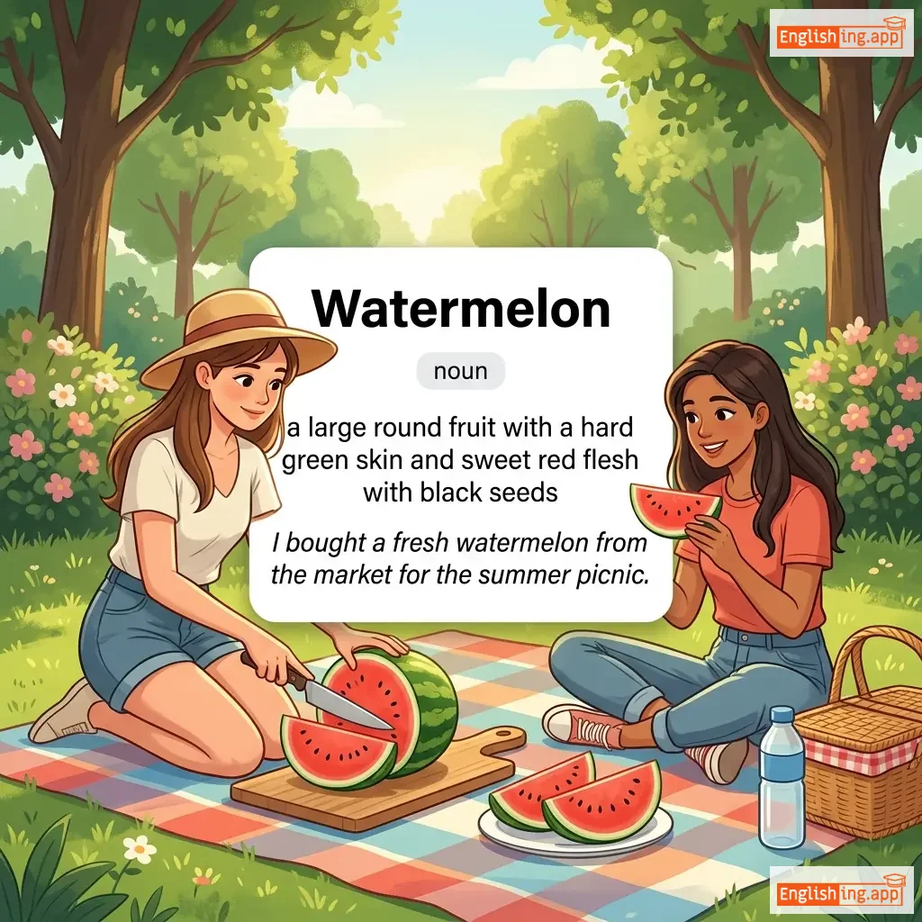 Watermelon definition card — visual illustration of the meaning