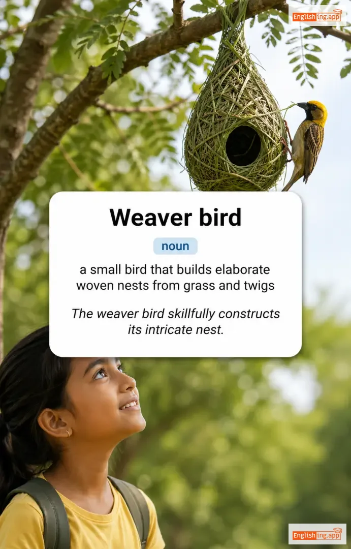 Weaver bird definition card — visual illustration of the meaning