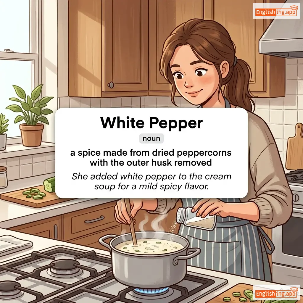 White Pepper definition card — visual illustration of the meaning