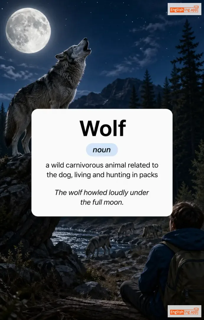 Wolf definition card — visual illustration of the meaning