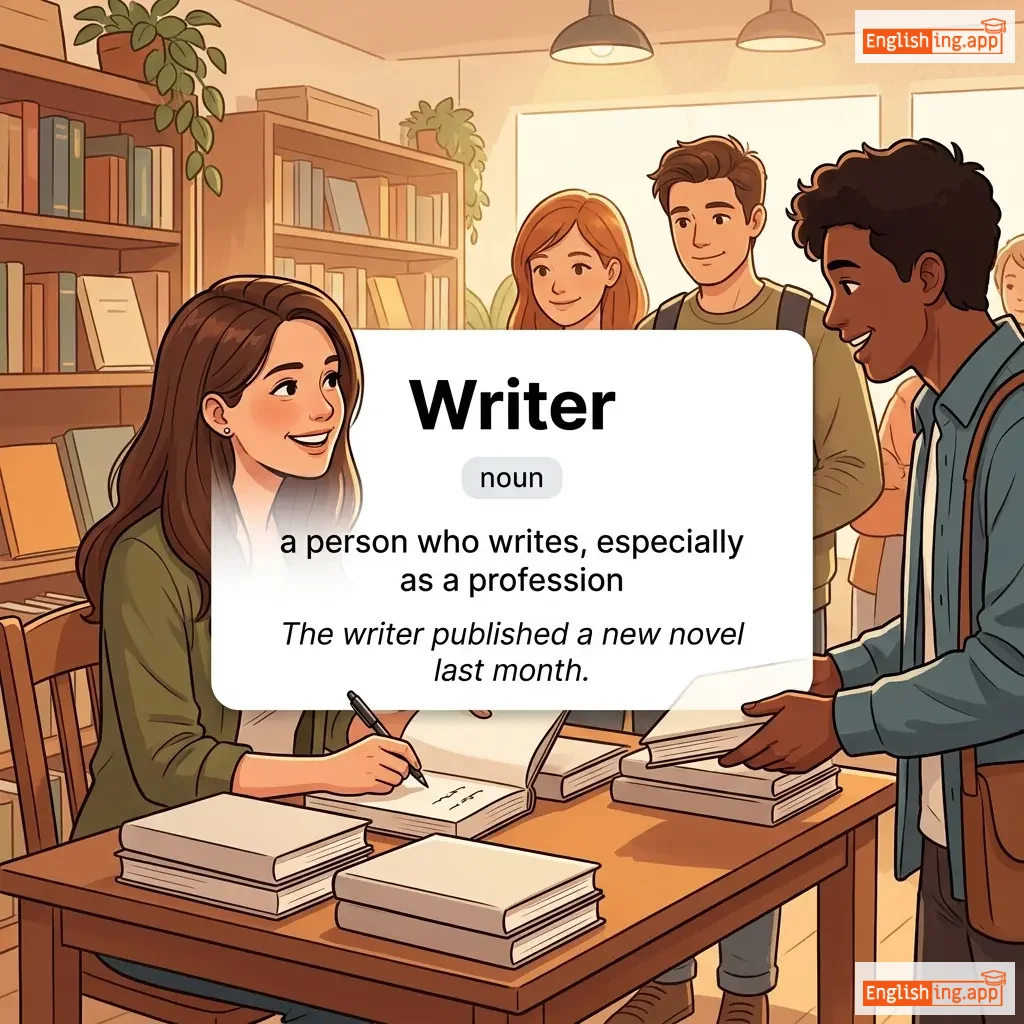 Writer definition card — visual illustration of the meaning