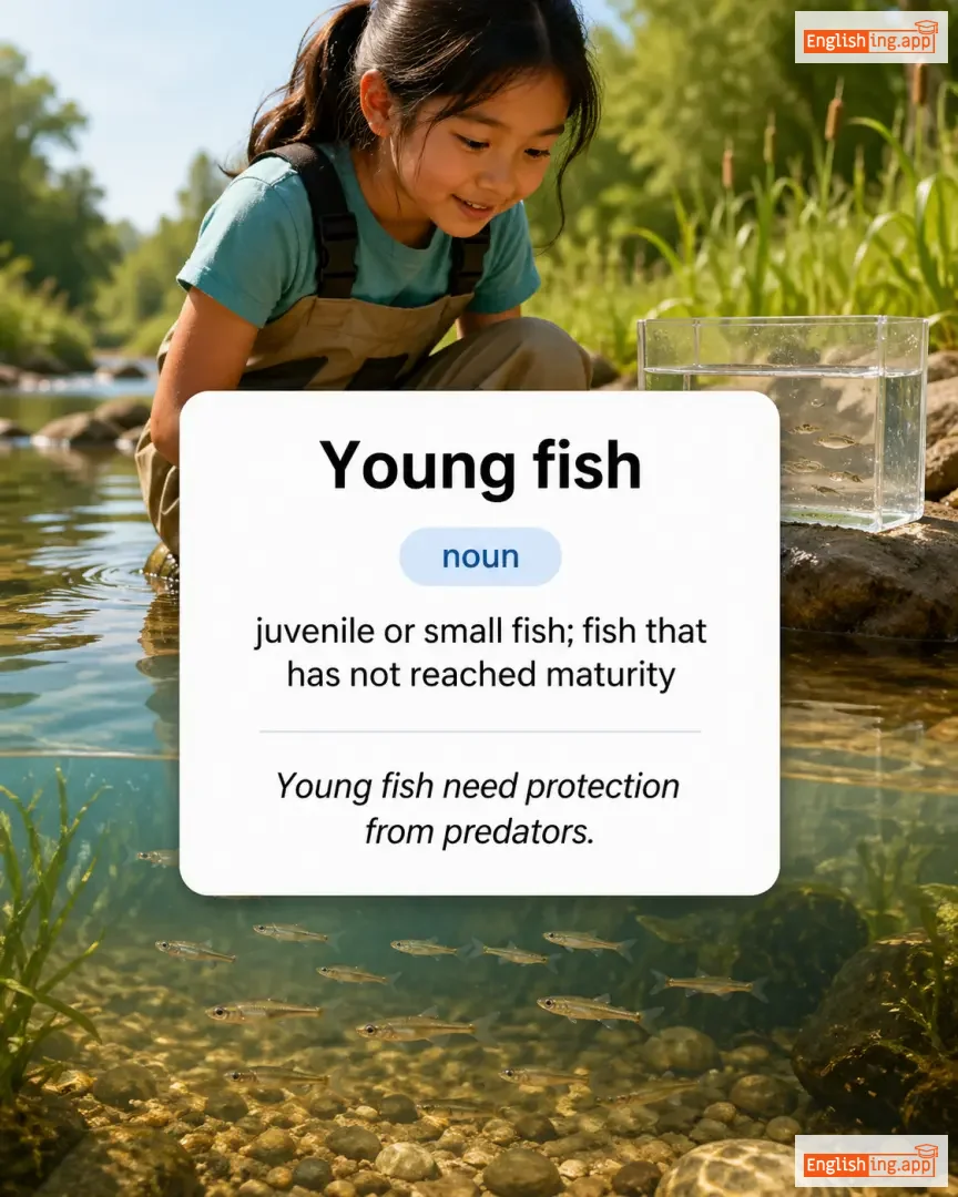 Young fish definition card — visual illustration of the meaning
