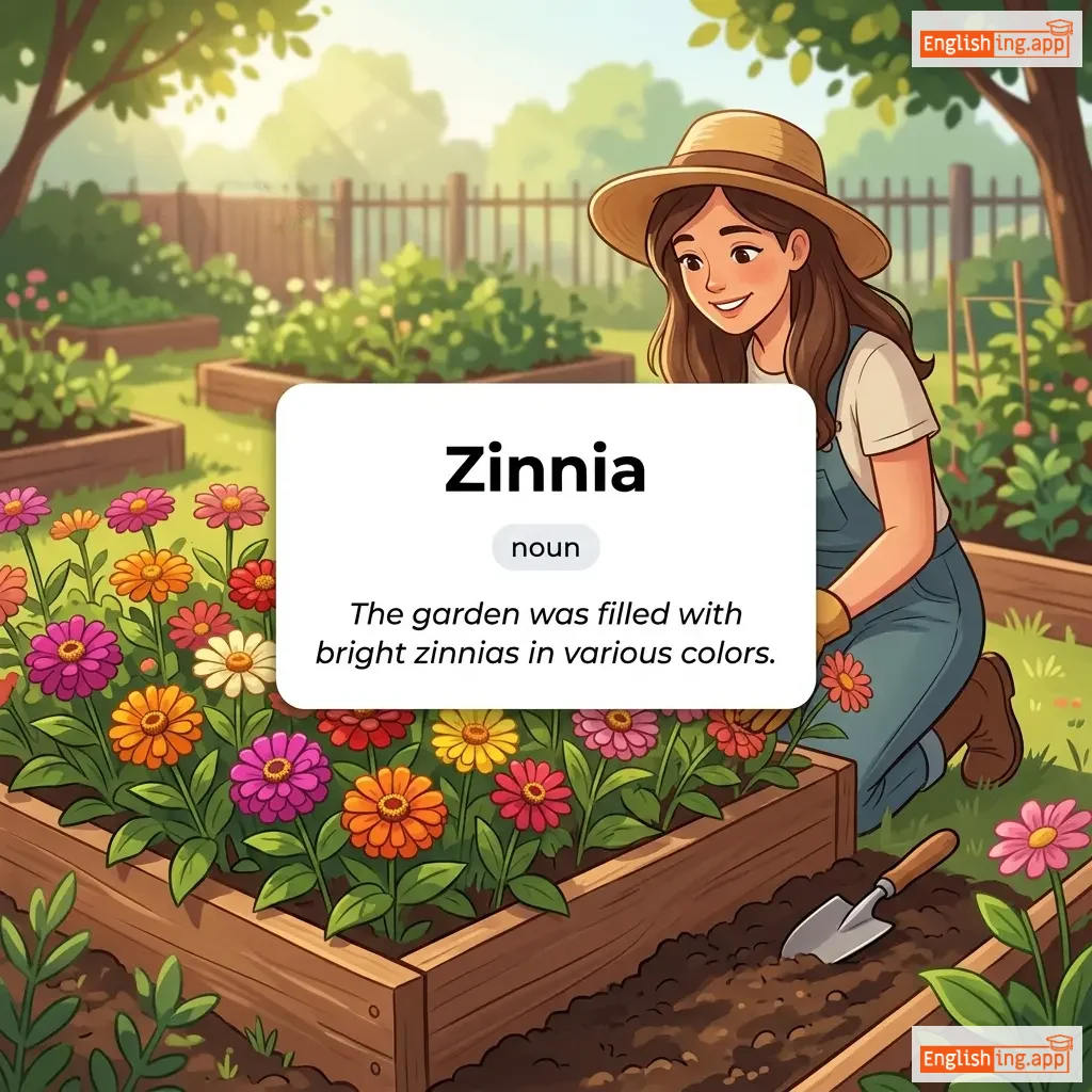 Zinnia definition card — visual illustration of the meaning