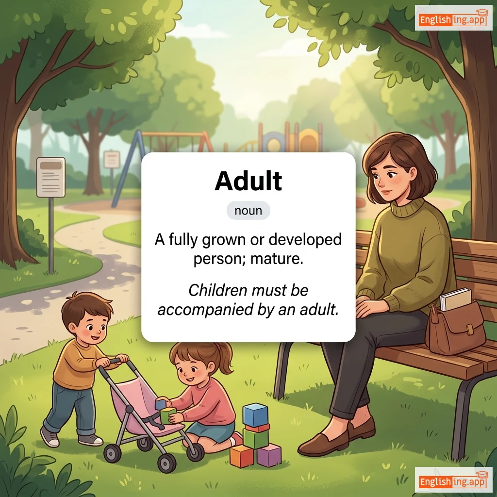 Adult definition card — visual illustration of the meaning