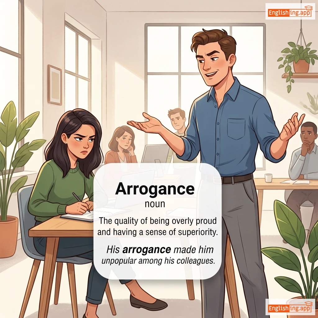 Arrogance definition card — visual illustration of the meaning