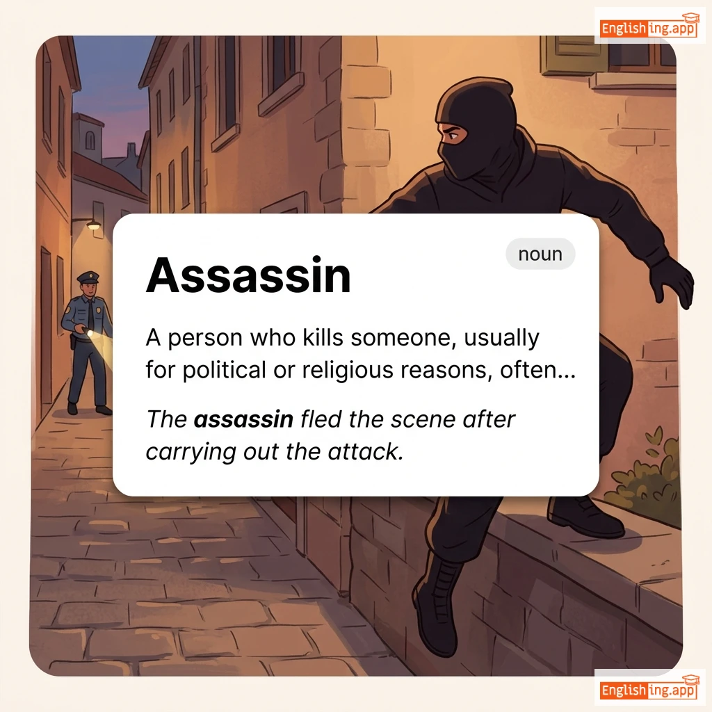 Assassin definition card — visual illustration of the meaning
