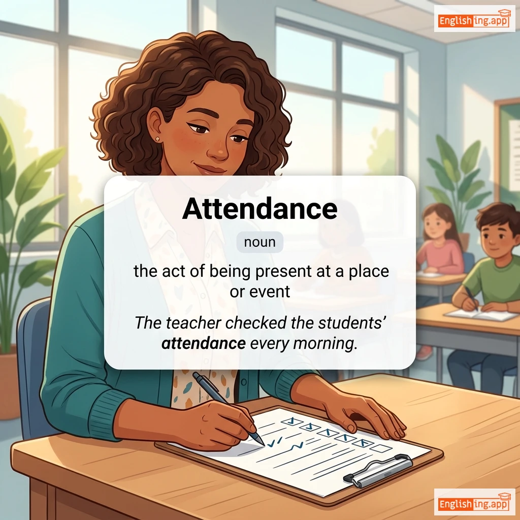 Attendance definition card — visual illustration of the meaning