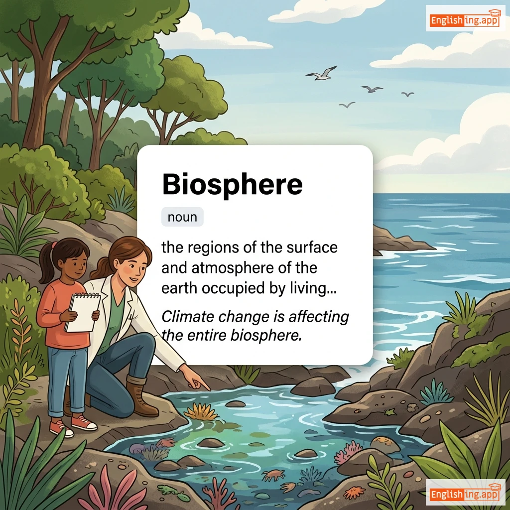 Biosphere definition card — visual illustration of the meaning