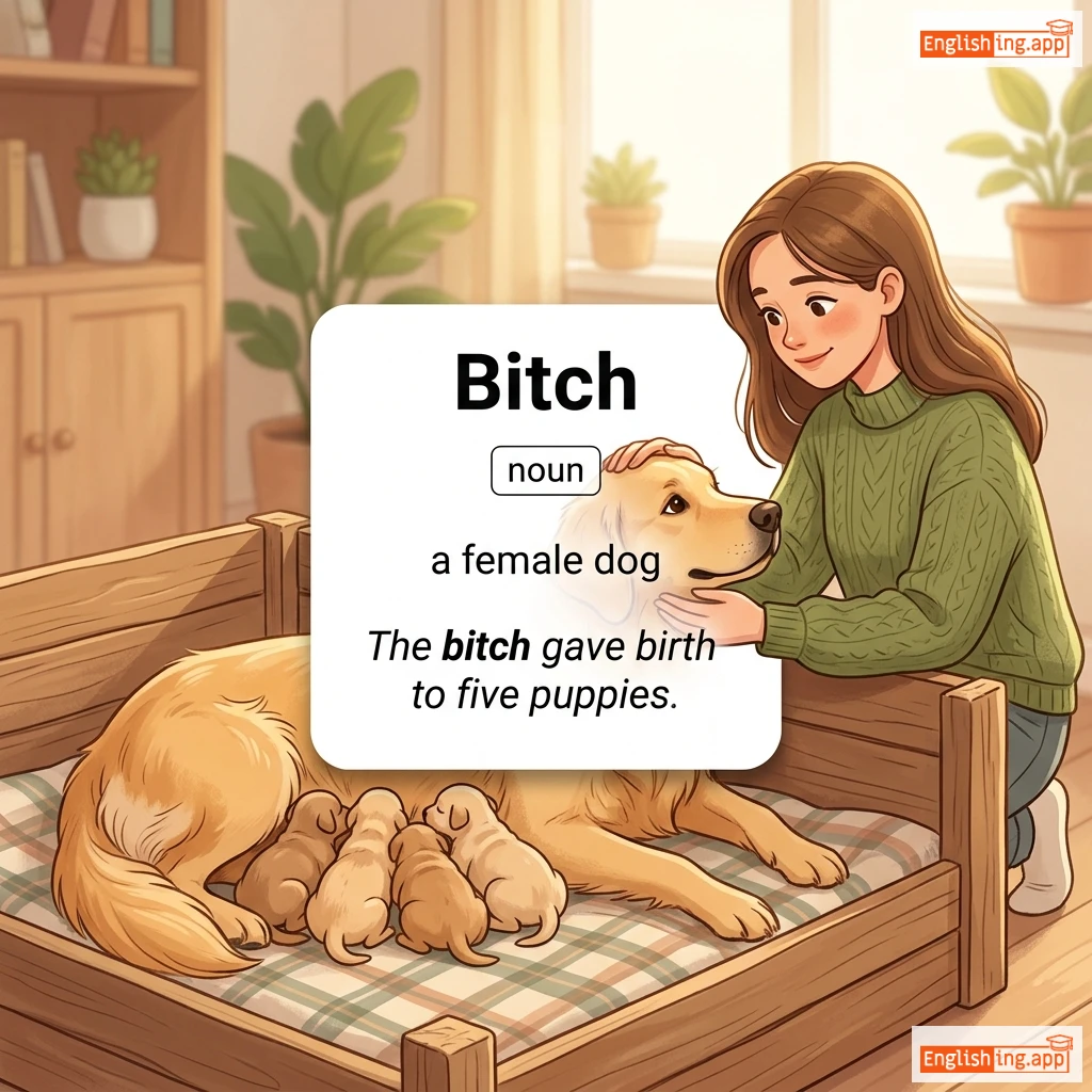 Bitch definition card — visual illustration of the meaning