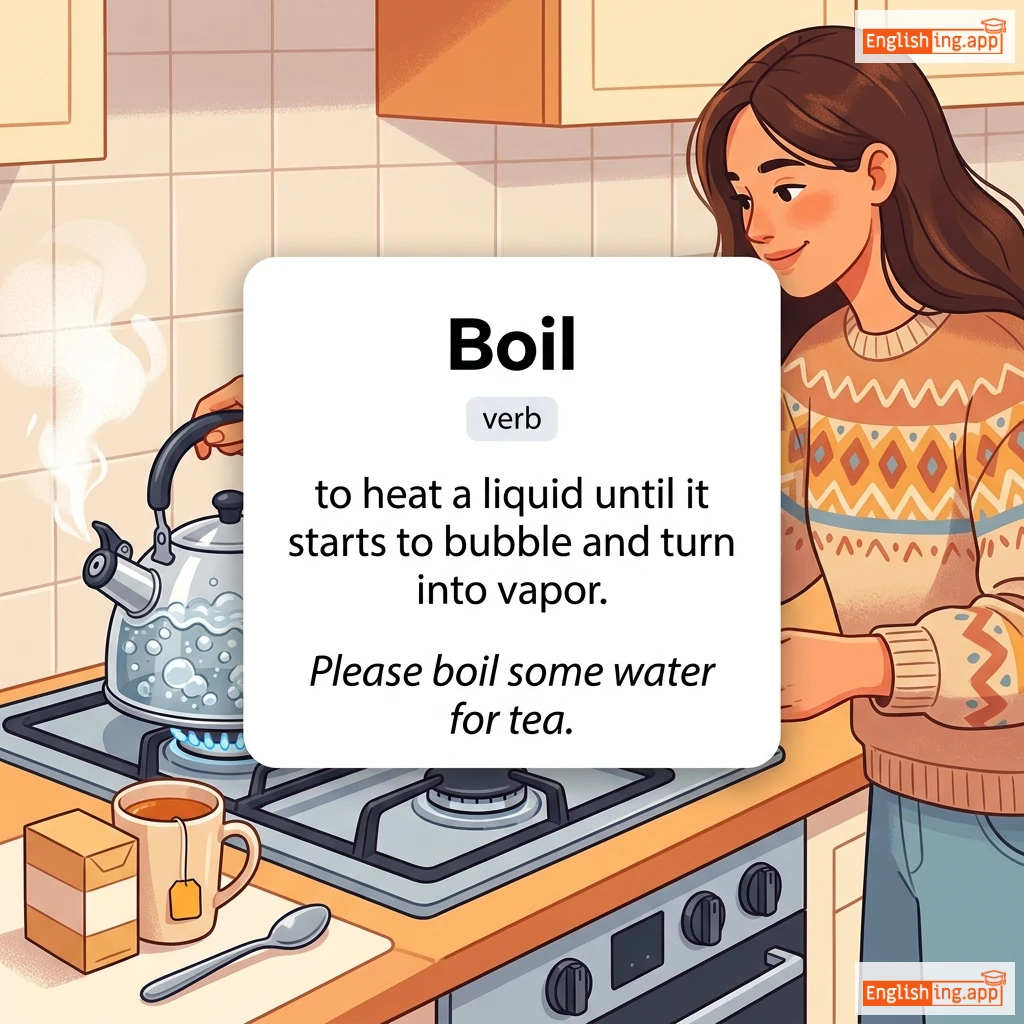 Boil definition card — visual illustration of the meaning