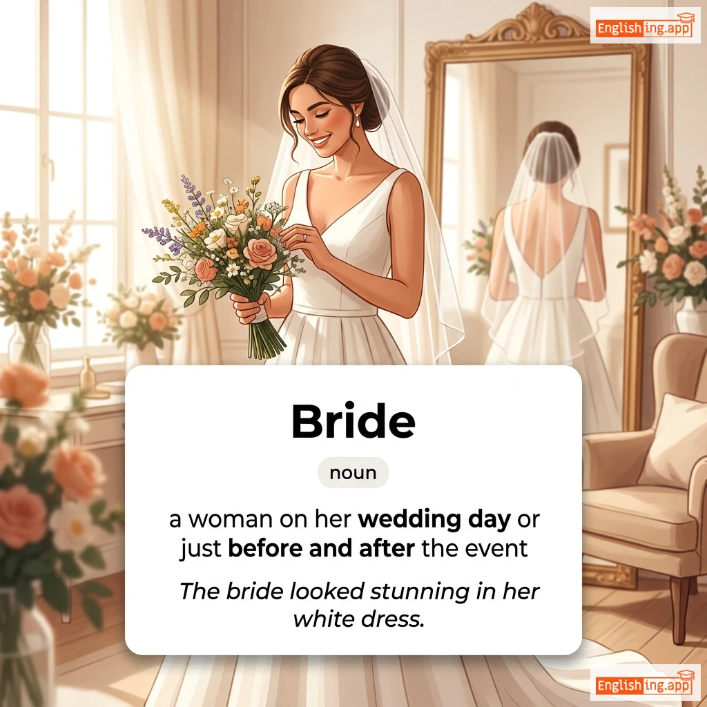 Bride definition card — visual illustration of the meaning