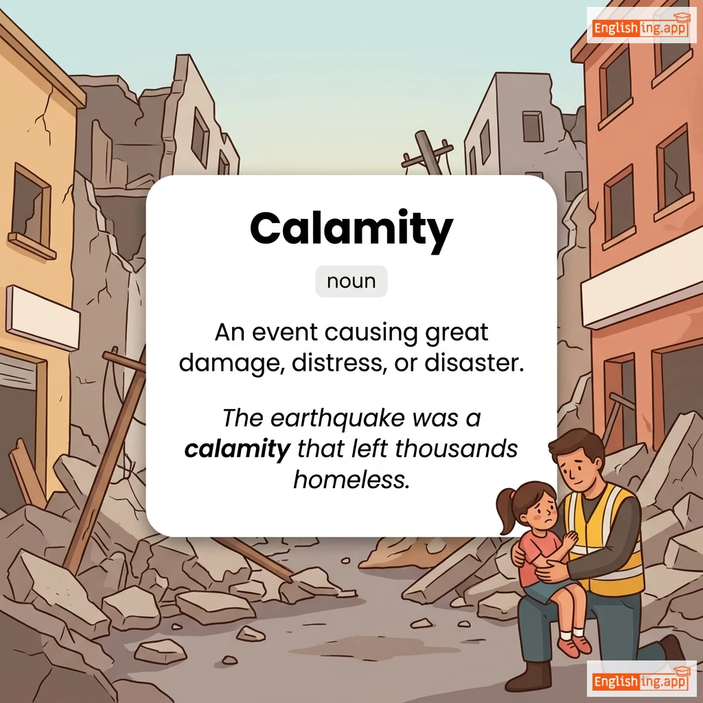 Calamity definition card — visual illustration of the meaning