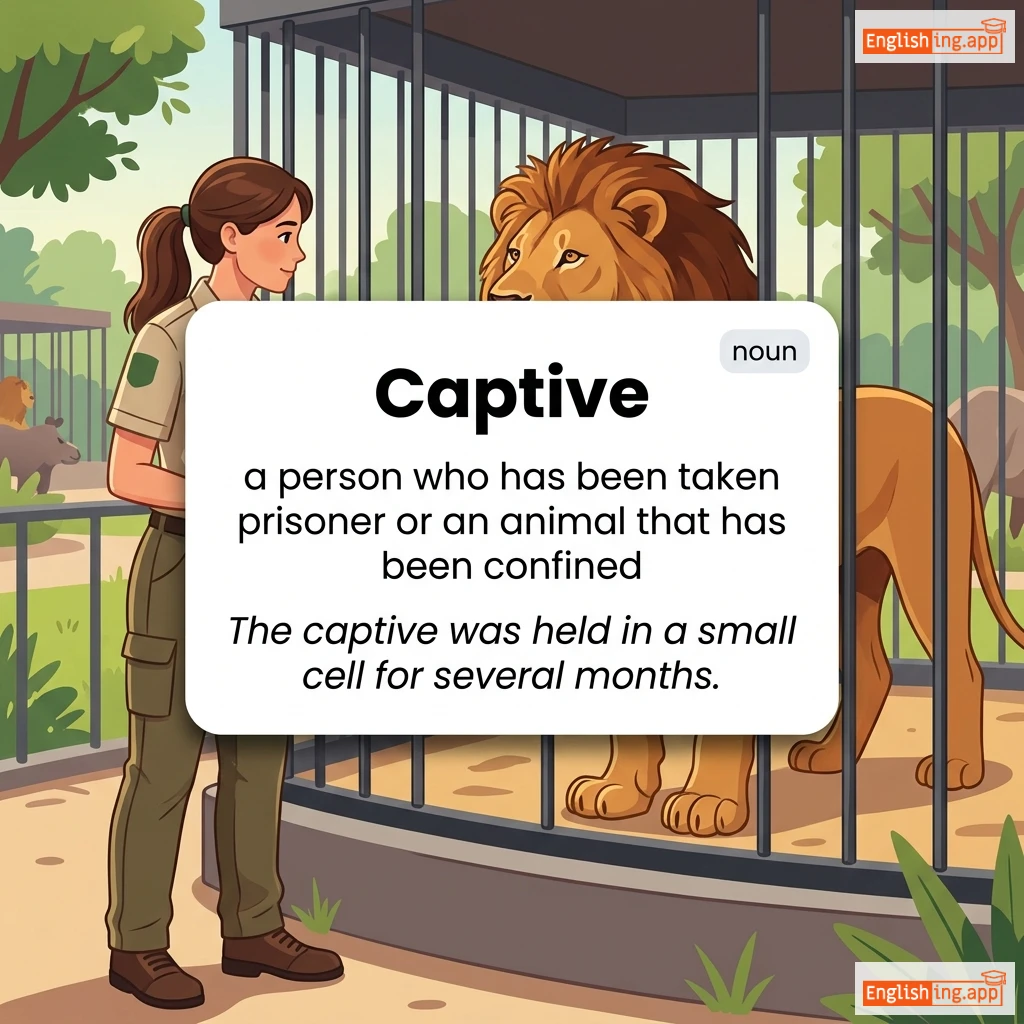 Captive definition card — visual illustration of the meaning