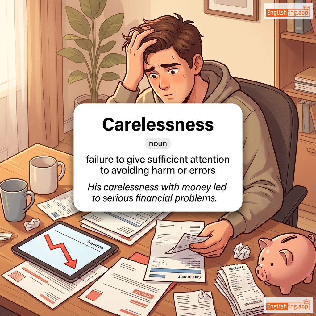 Carelessness definition card — visual illustration of the meaning