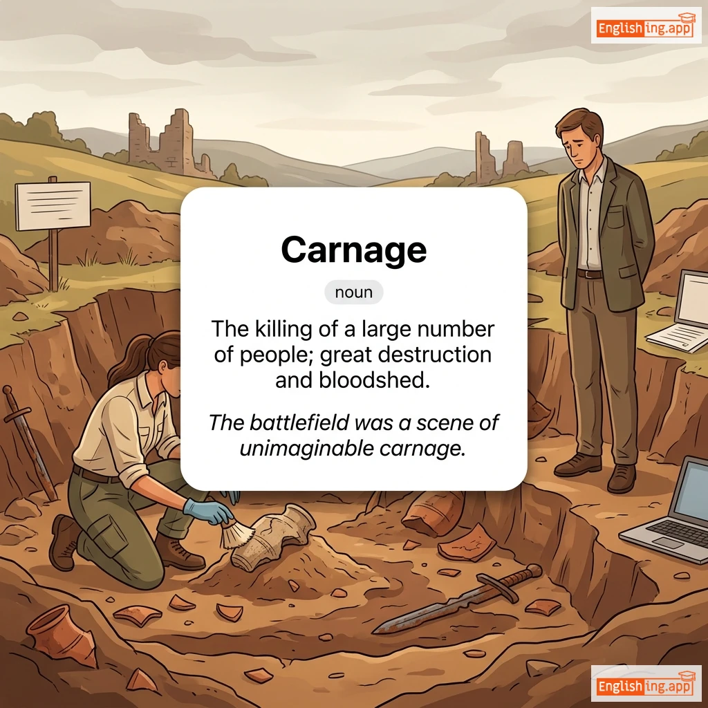Carnage definition card — visual illustration of the meaning