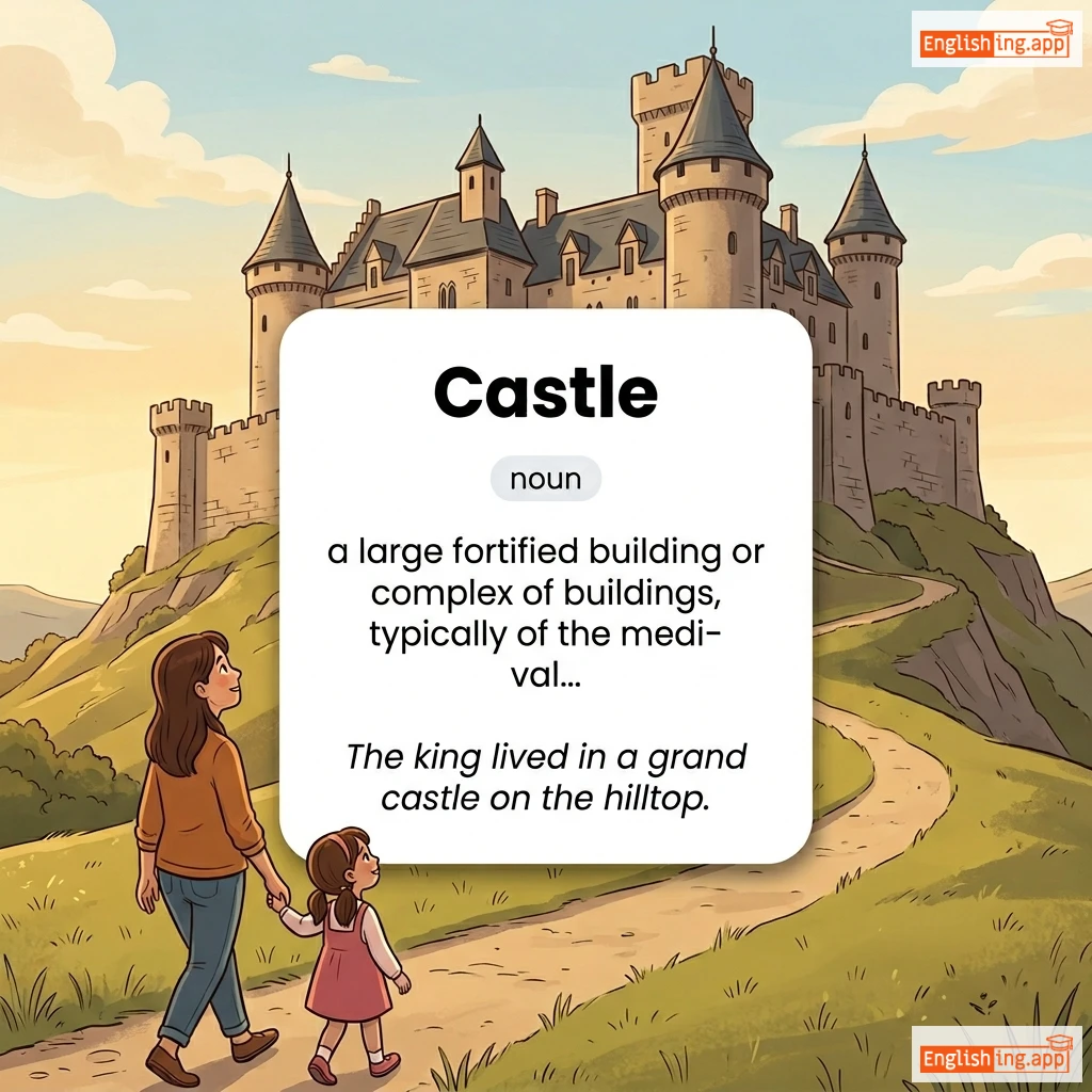 Castle definition card — visual illustration of the meaning