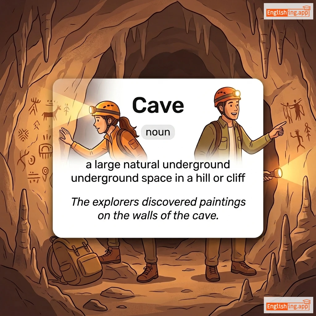 Cave definition card — visual illustration of the meaning