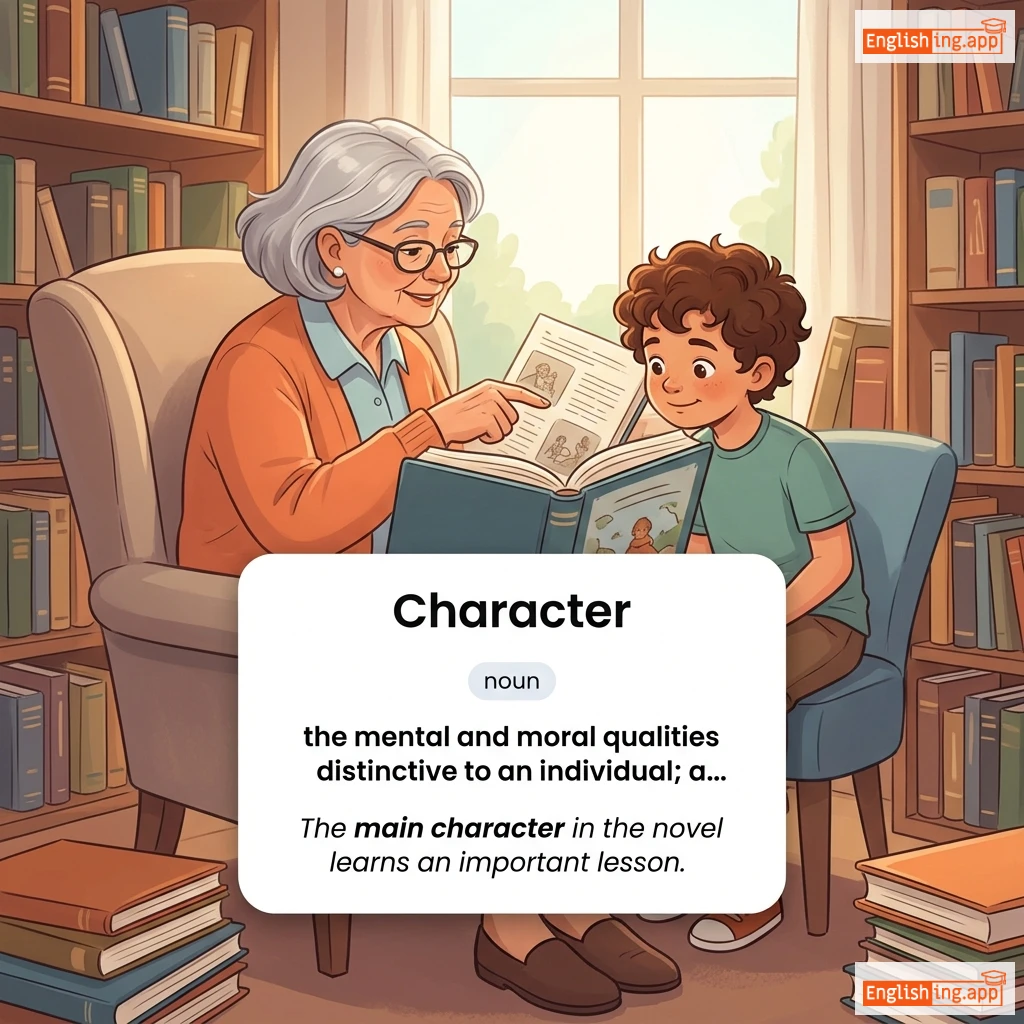 Character definition card — visual illustration of the meaning