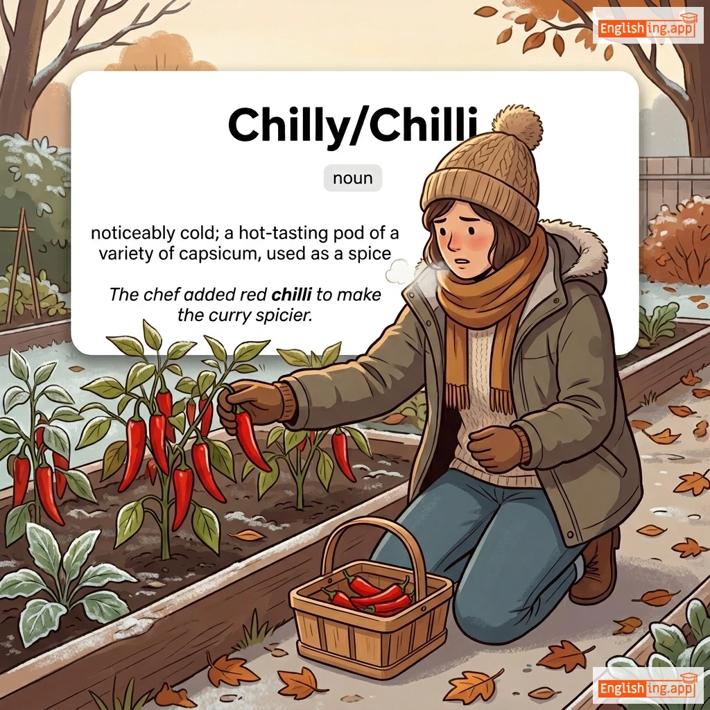 Chilly/Chilli definition card — visual illustration of the meaning