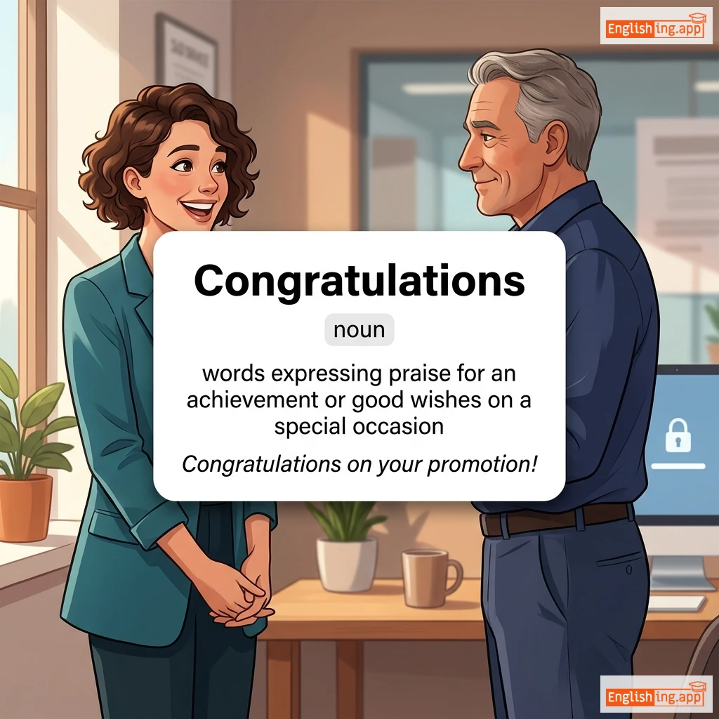 Congratulations definition card — visual illustration of the meaning