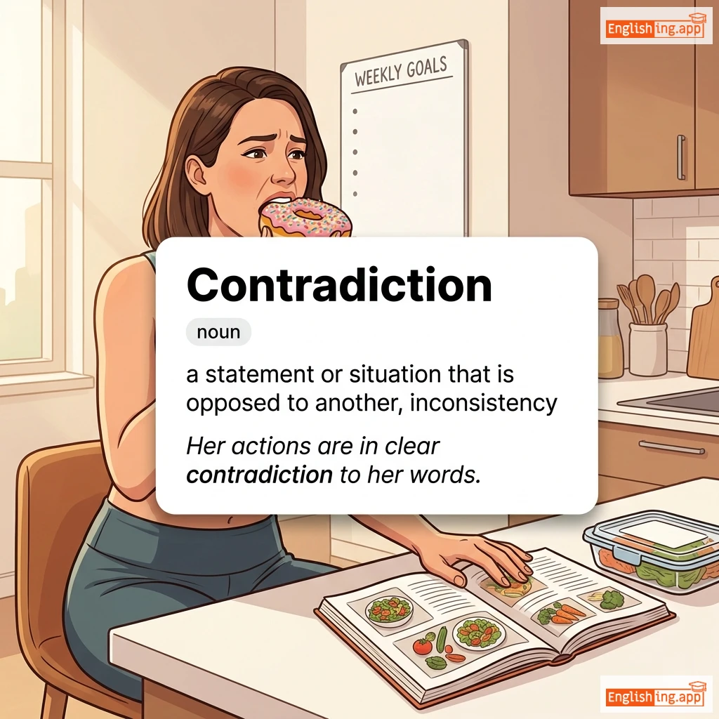 Contradiction definition card — visual illustration of the meaning