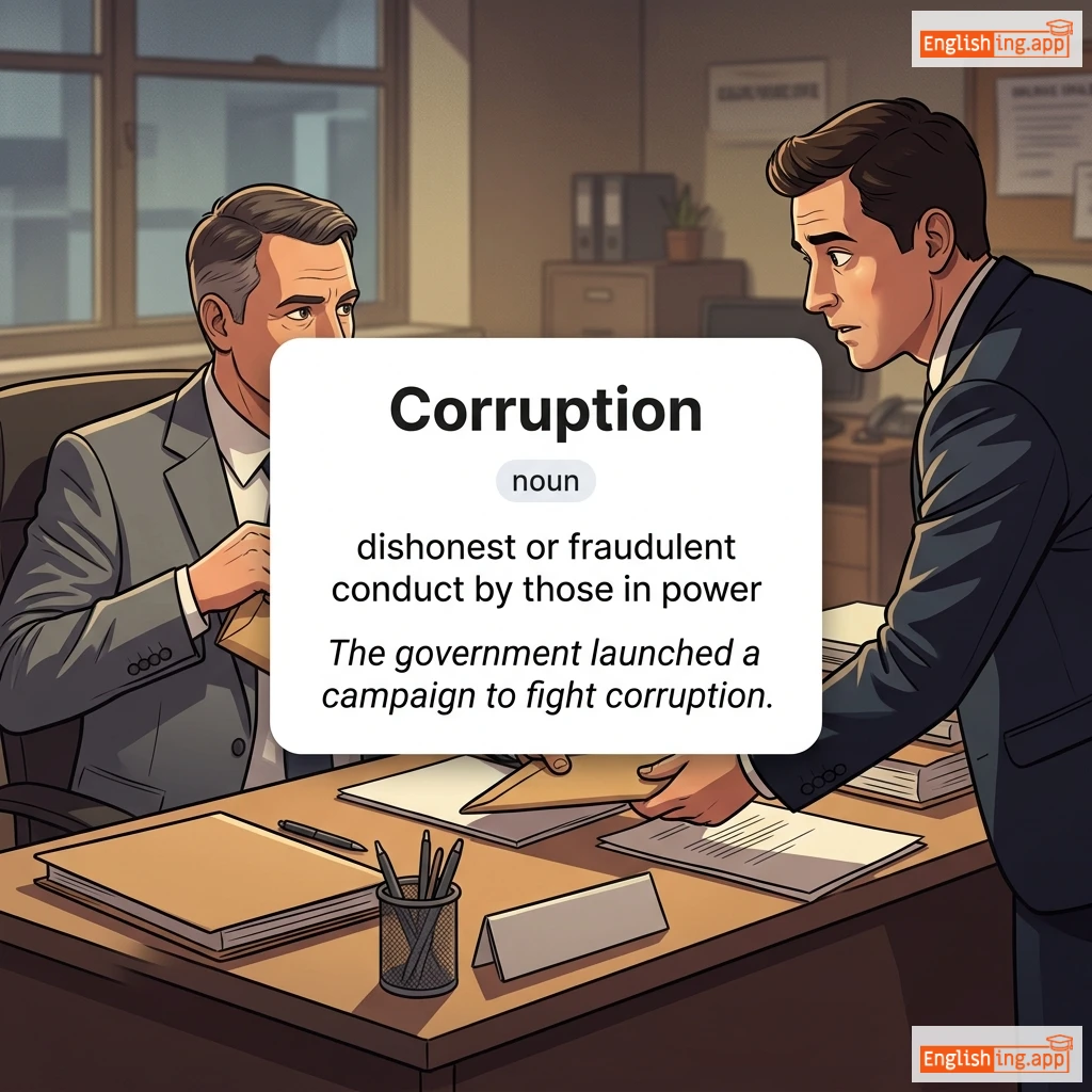 Corruption definition card — visual illustration of the meaning