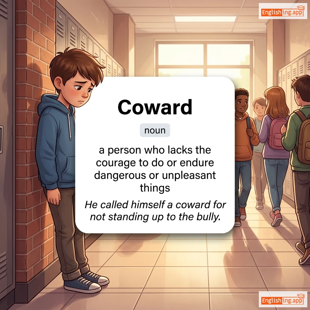 Coward definition card — visual illustration of the meaning