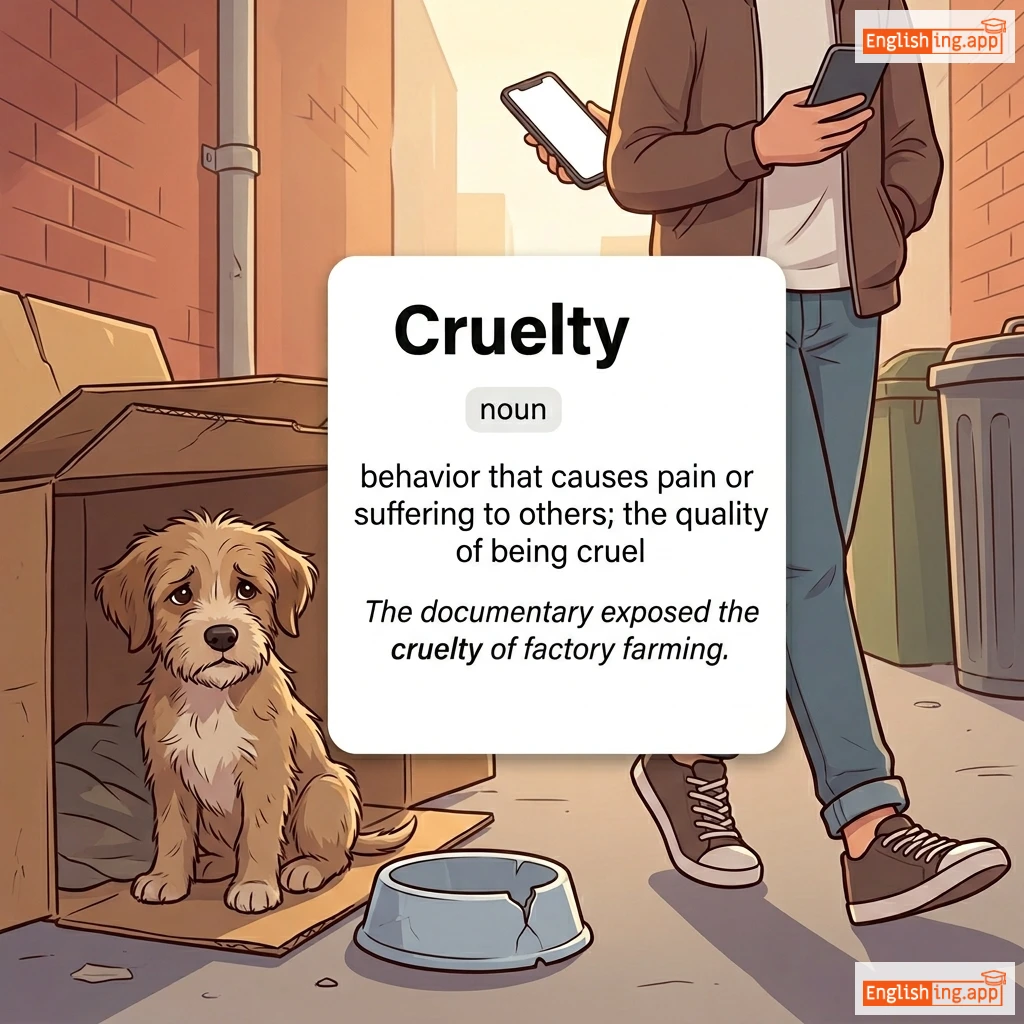 Cruelty definition card — visual illustration of the meaning