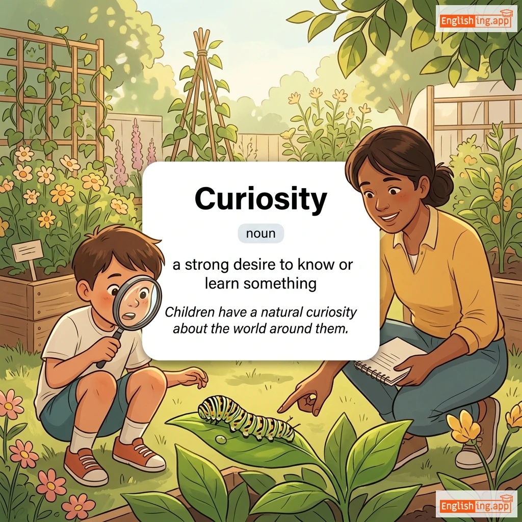 Curiosity definition card — visual illustration of the meaning
