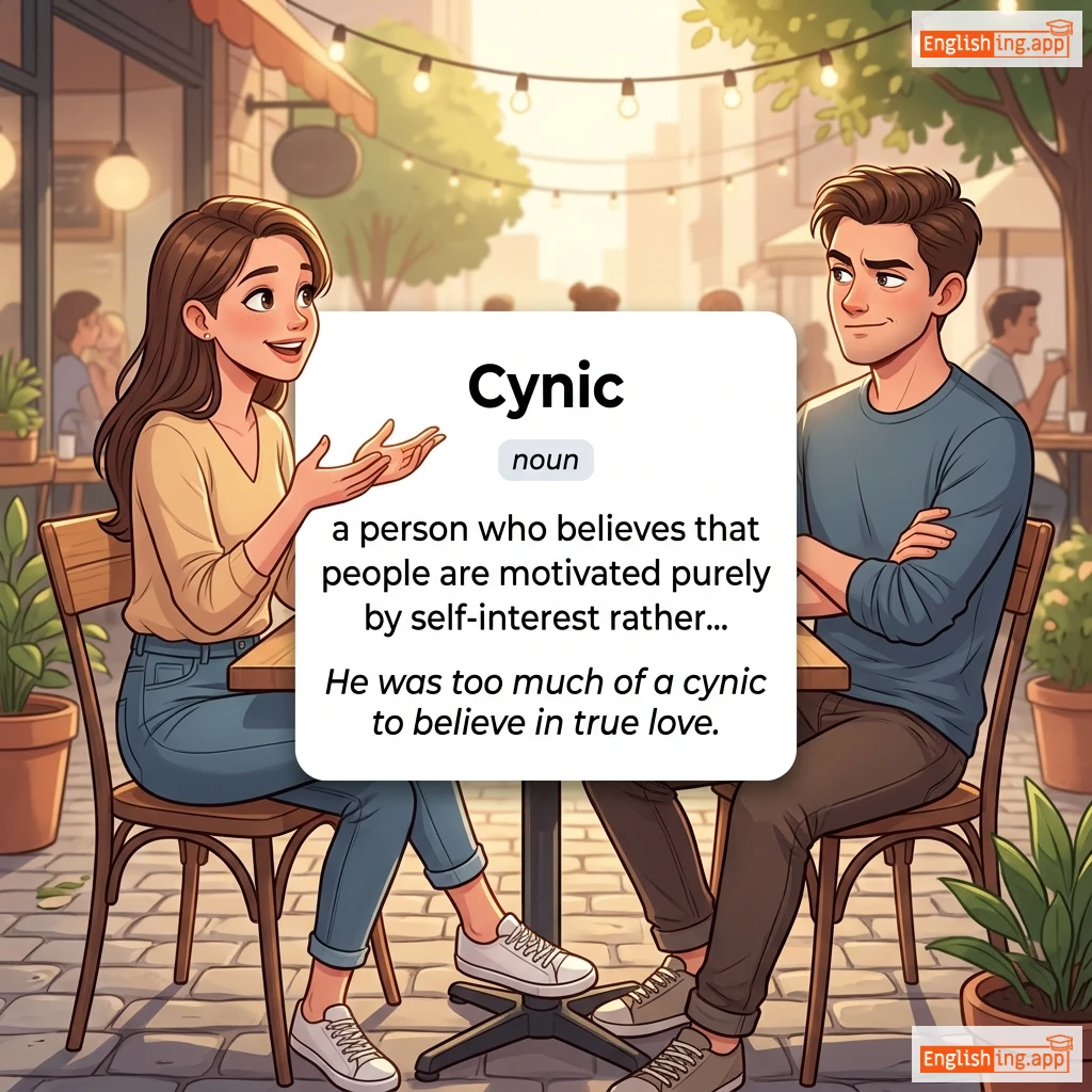 Cynic definition card — visual illustration of the meaning