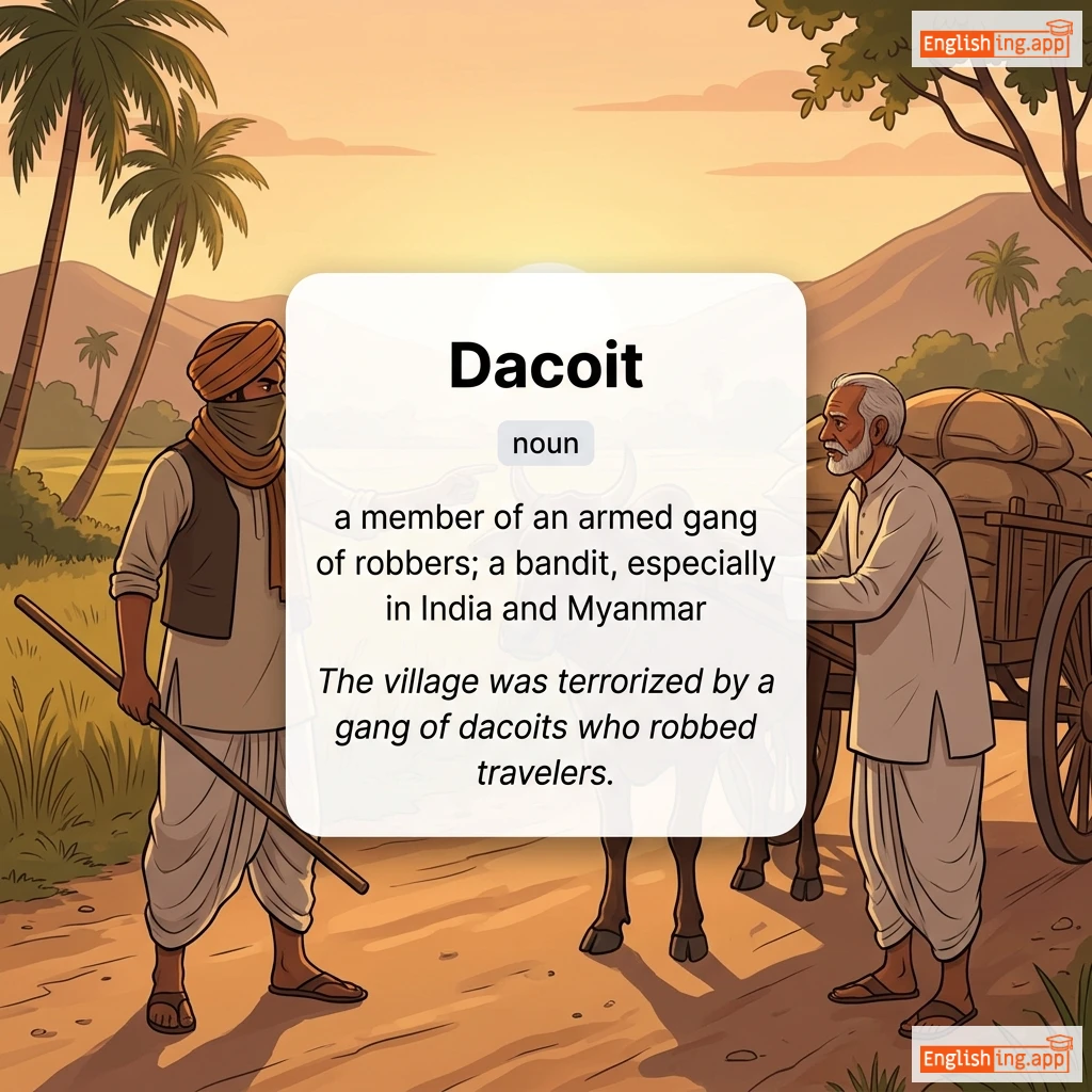 Dacoit definition card — visual illustration of the meaning