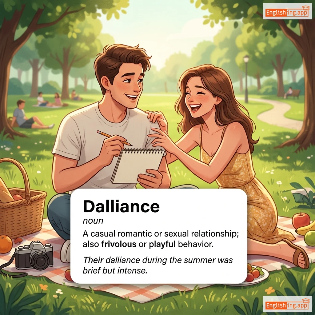 Dalliance definition card — visual illustration of the meaning