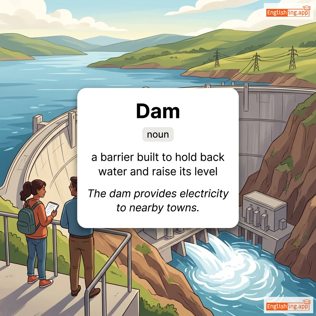 Dam definition card — visual illustration of the meaning