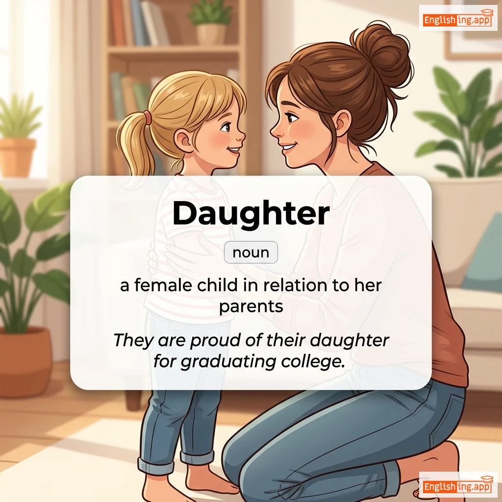 Daughter definition card — visual illustration of the meaning