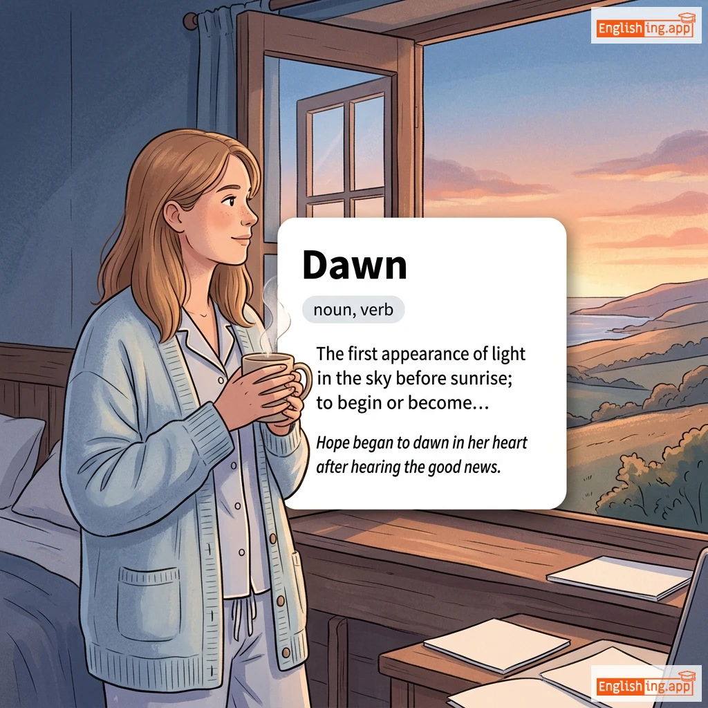 Dawn definition card — visual illustration of the meaning