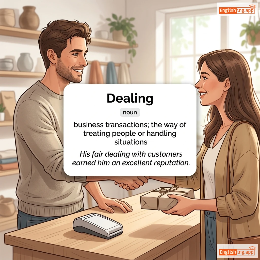 Dealing definition card — visual illustration of the meaning