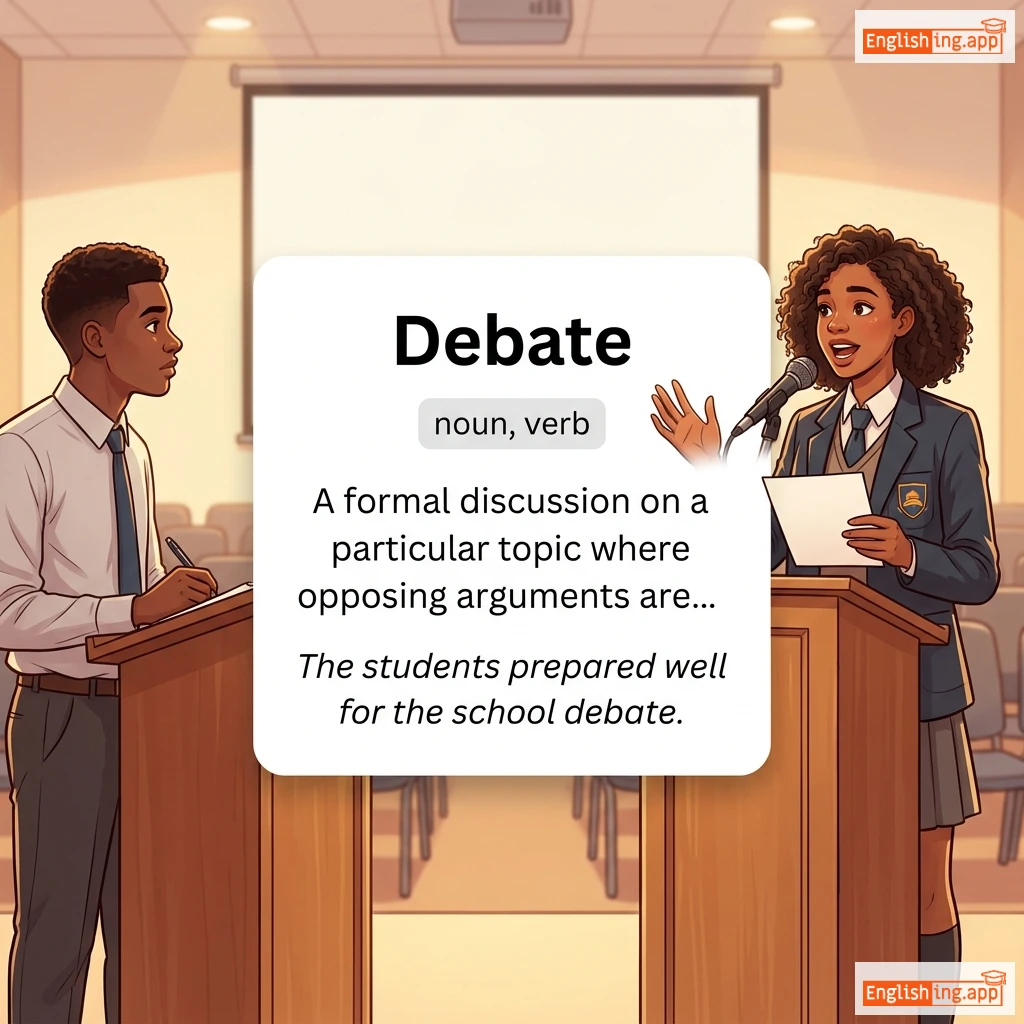Debate definition card — visual illustration of the meaning