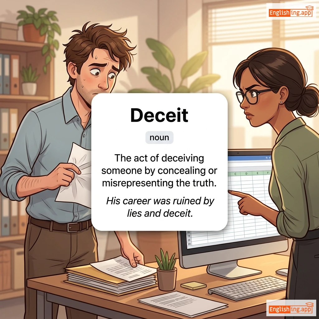 Deceit definition card — visual illustration of the meaning