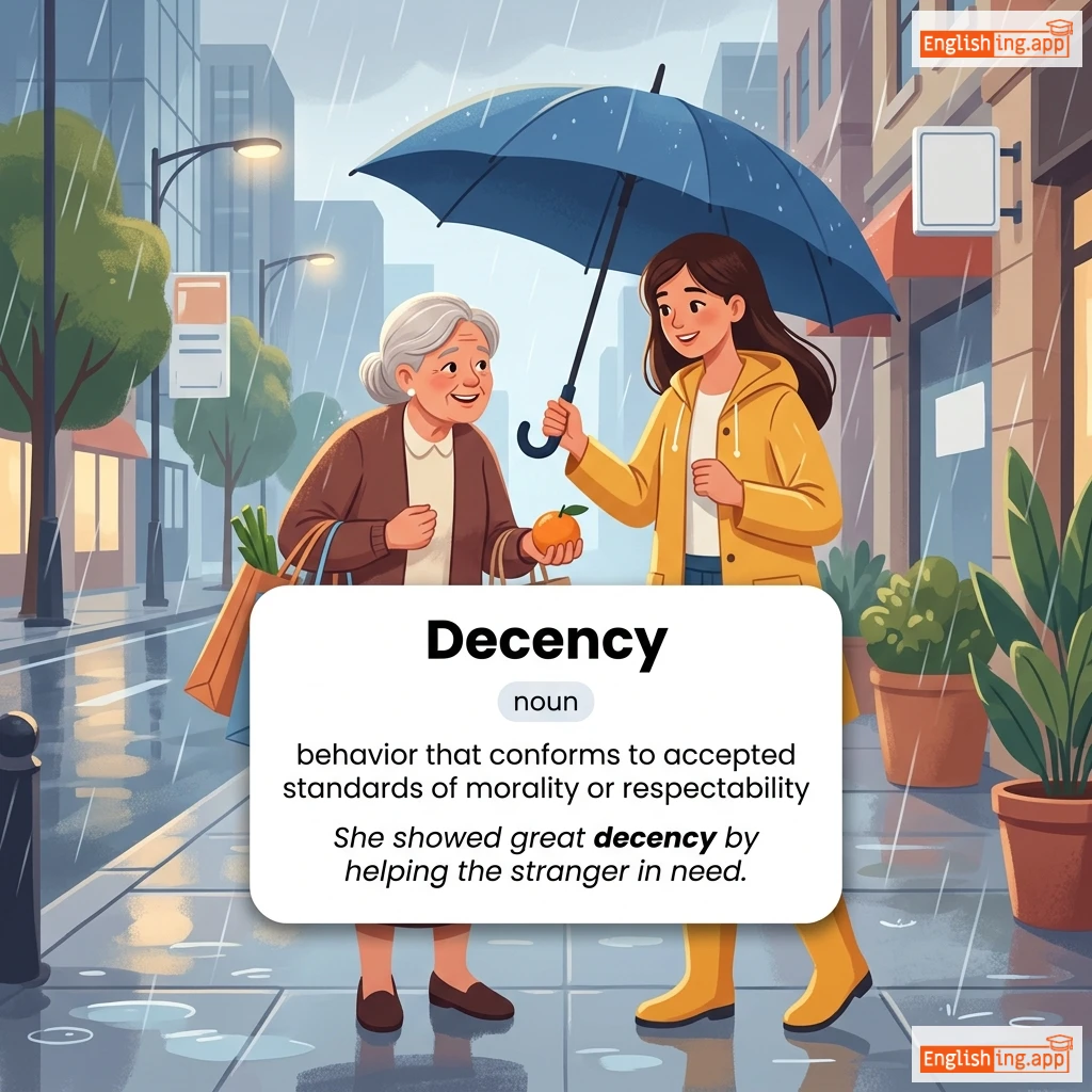 Decency definition card — visual illustration of the meaning