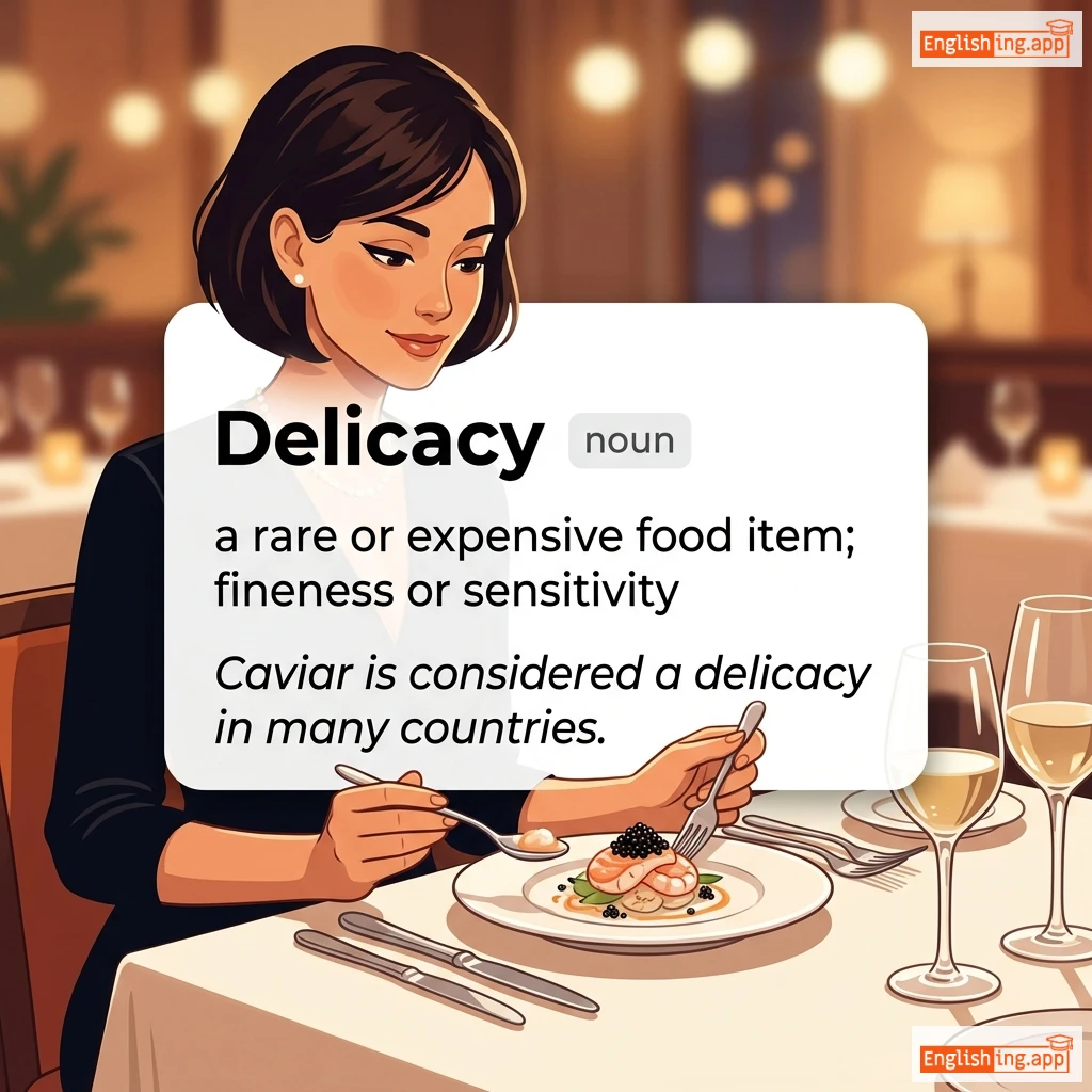 Delicacy definition card — visual illustration of the meaning