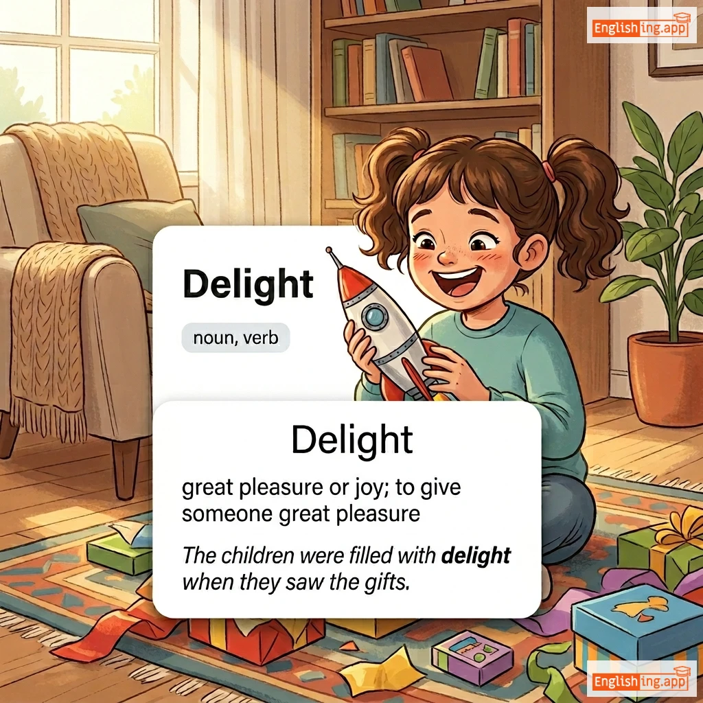 Delight definition card — visual illustration of the meaning