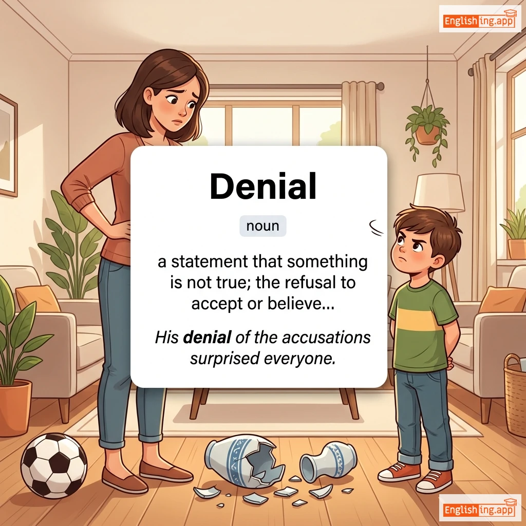 Denial definition card — visual illustration of the meaning