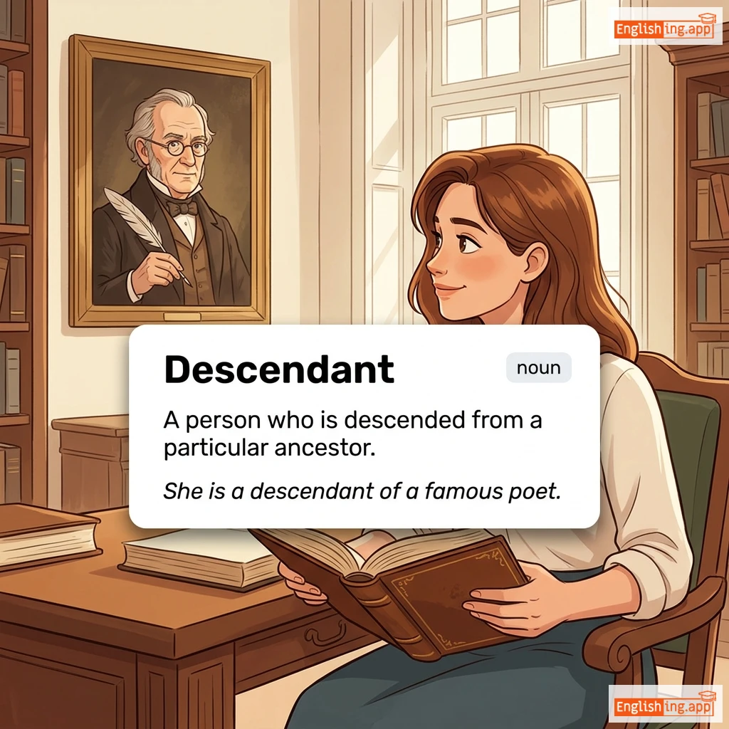Descendant definition card — visual illustration of the meaning