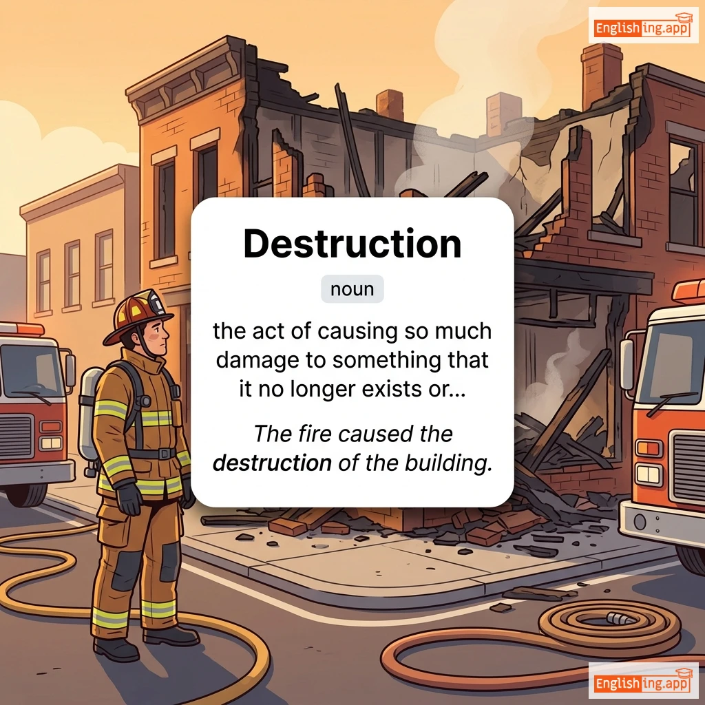 Destruction definition card — visual illustration of the meaning