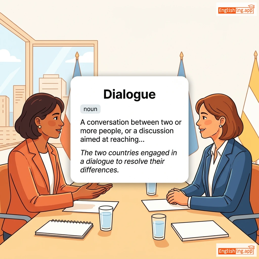 Dialogue definition card — visual illustration of the meaning