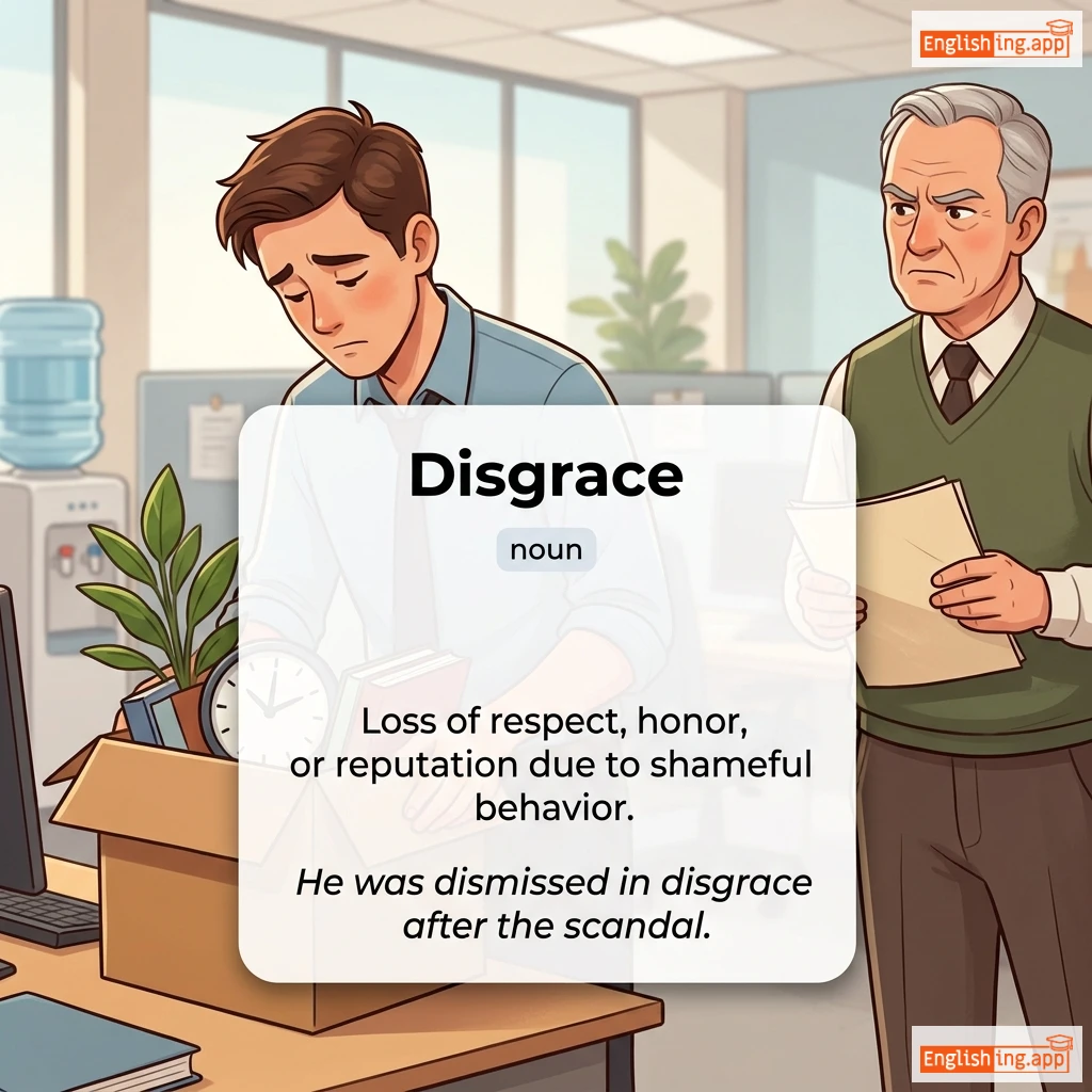 Disgrace definition card — visual illustration of the meaning