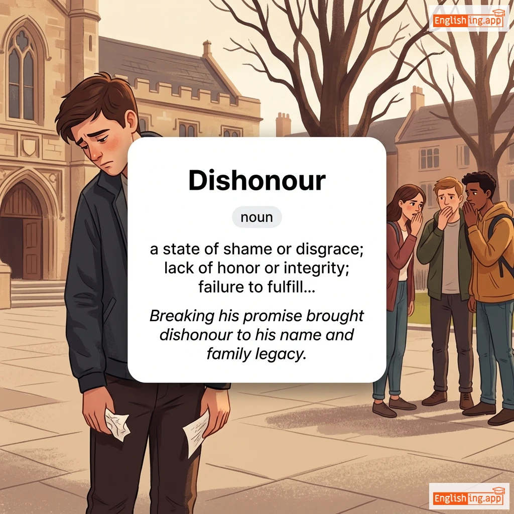Dishonour definition card — visual illustration of the meaning