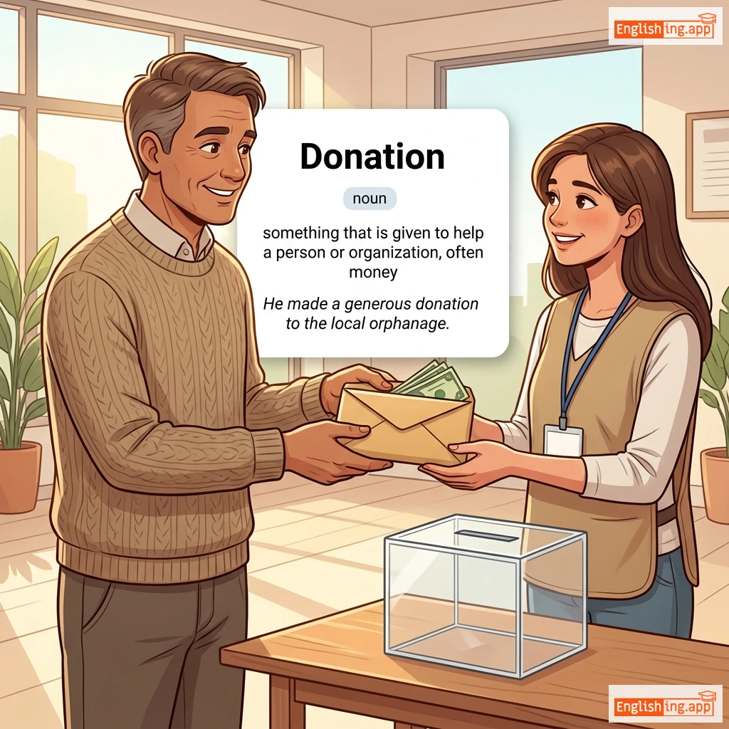 Donation definition card — visual illustration of the meaning