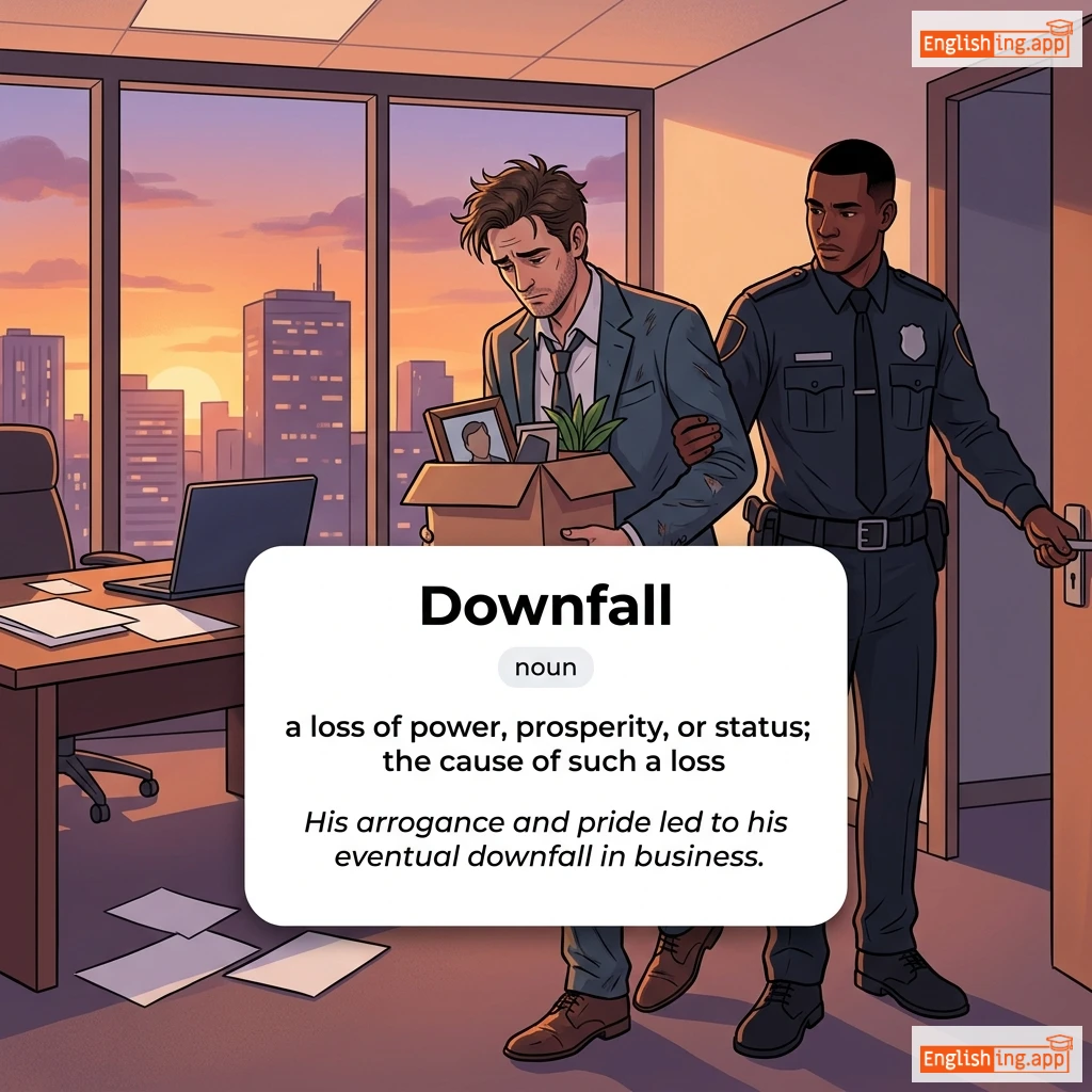 Downfall definition card — visual illustration of the meaning