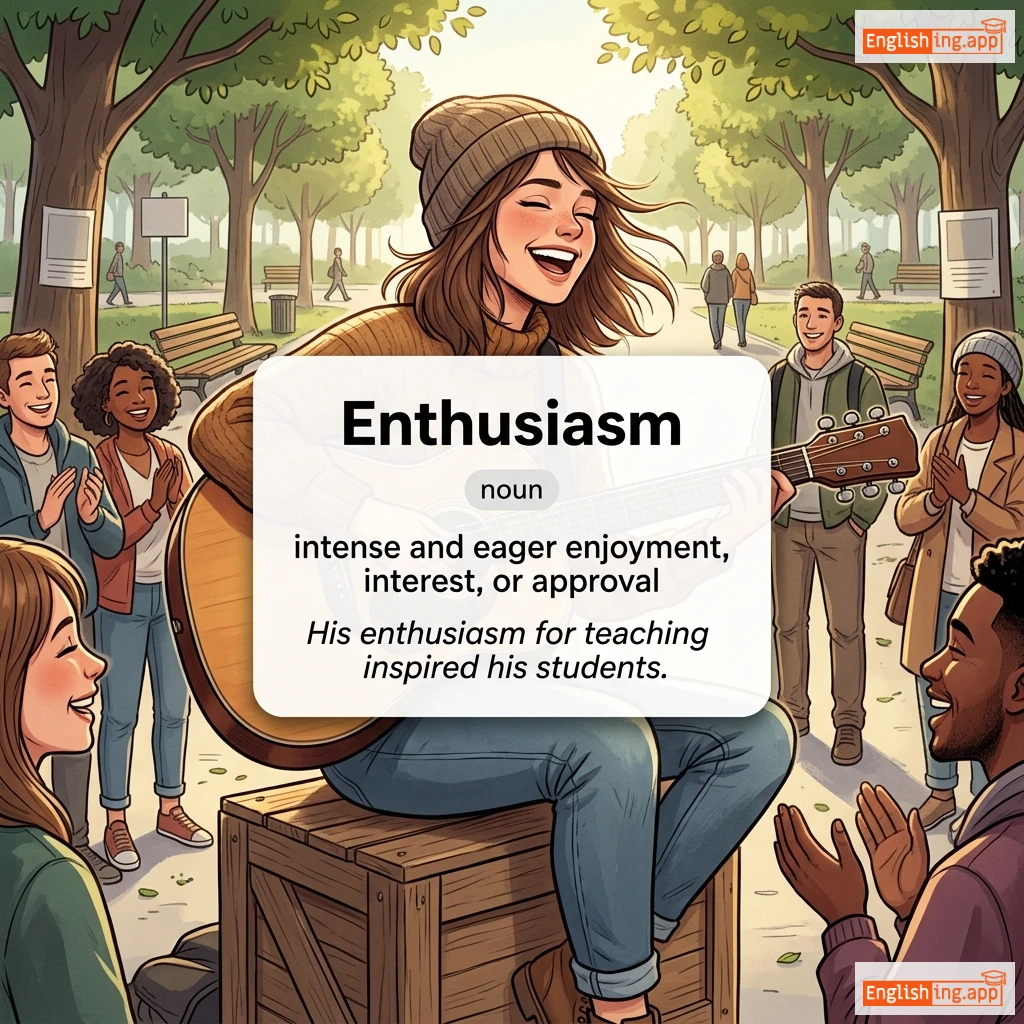 Enthusiasm definition card — visual illustration of the meaning
